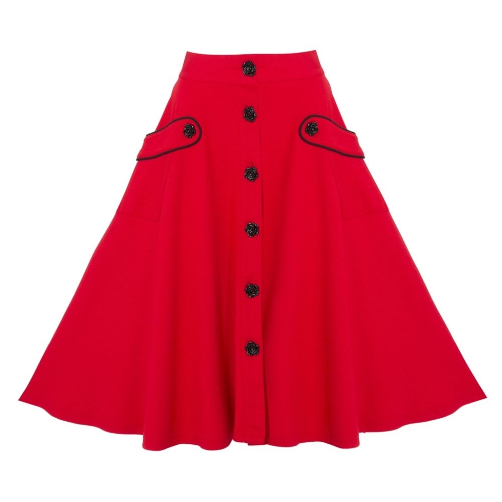 Voodoo Vixen size xl swing skirt in red. Pockets with black rose buttons.